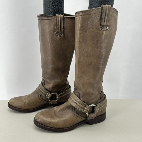 Frye Maxine Trapunto Harness Boots Womens 7.5 B Taupe Leather Cowgirl Western - Picture 9 of 9